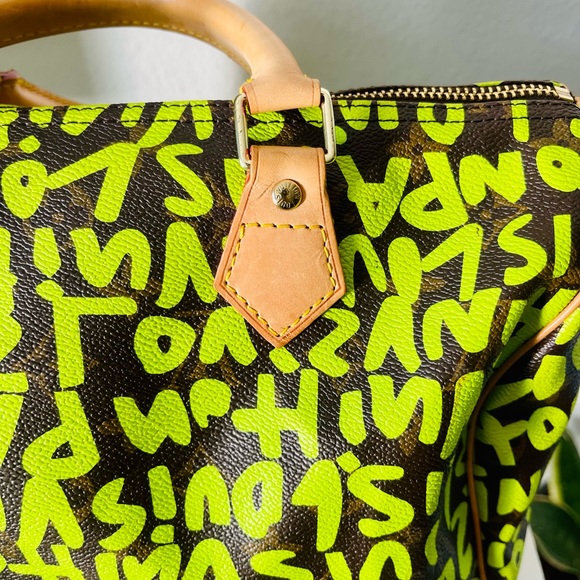Rare LOUIS VUITTON Monogram Graffiti Speedy 30 neon green LV bag Sprouse - Picture 4 of 17